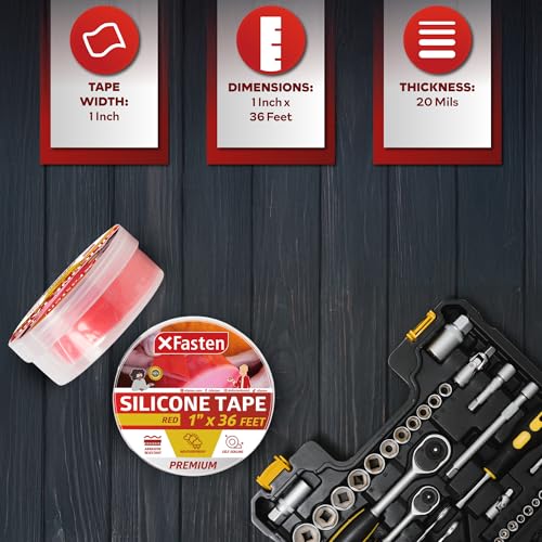 XFasten Self Fusing Silicone Tape Waterproof – 1" x 36 Feet Red, Self Amalgamating Tape, Silicone Rubber for Plumbing, Sealing Pipes, Hose Repair, Outdoor Coax and Electrical Cables – Weatherproof - color: Red, size: 1-Inch x 36-Feet