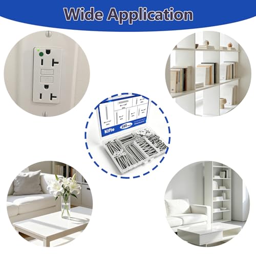 165PCS #6 White Head Screws for 2.8mm-3.0mm Holes, White Wood Screw Assortment Kit – 6 Sizes (2” to 1/2”) 304 Stainless Steel for Shutters, Shelf, Wall Plate, Shiplap