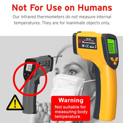 DEASOMIYE Infrared Laser Thermometer, Digital Infrared Laser Thermometer Gun with Adjustable Emissivity, IR Thermometer Temperature Gun for Cooking, Pizza Oven & Engine, -58℉~1022℉(-50℃~550℃) - color: Yellow