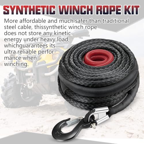 Marsui 1/2" x 100 ft Synthetic Winch Rope Cable Kit, 32000lbs, Black - color: Black, size: 1/2" X 100 ft