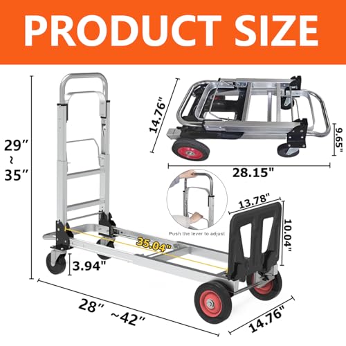 2-in-1 Convertible Hand Truck, 400 LBS Platform Dolly with 4 Wheels