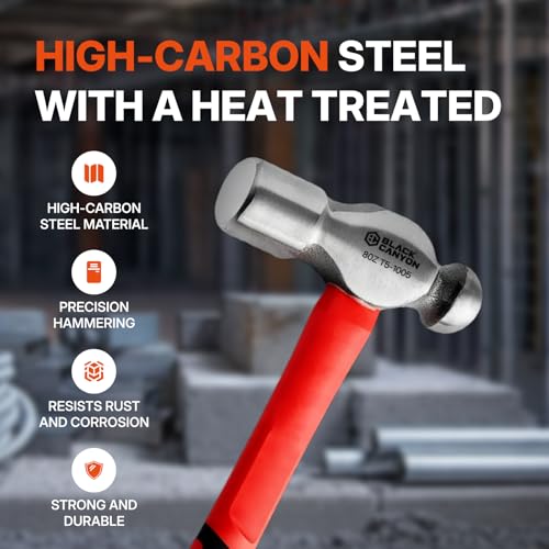BLACK CANYON 3-Piece Ball Peen Hammer Set, 8 oz, 16 oz & 24 oz Dual-Head High Carbon Steel Hammers with Fiberglass Handles, Non-Slip Grips for Metalworking, Automotive Repair, Riveting & DIY - size: 8oz&16oz &24 oz