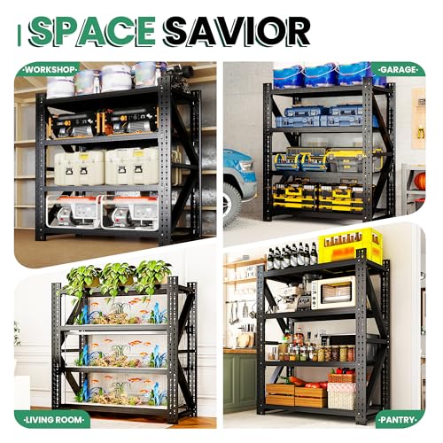 4 Tier Heavy Duty Garage Shelving,Industrial Shelving Built for Maximum Weight,Garage Storage Racks Heavy Duty Steel Shelves,Large Capacity Metal Rack for Warehouse,Shop,Basement - size: 24"D*47.5"W*69"H