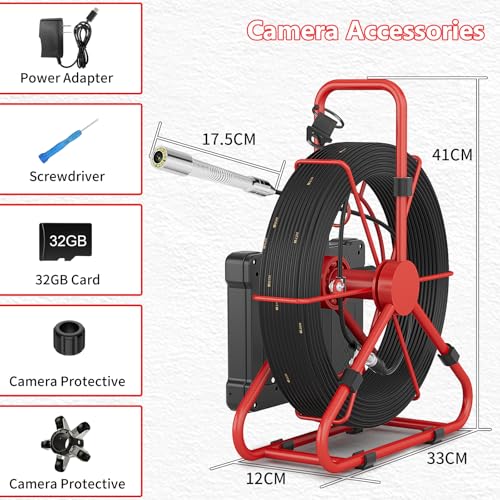 Sewer Camera 100ft/30M 7" Rainproof IPS Screen Pipe Drain Inspection - size: 100FT/30M