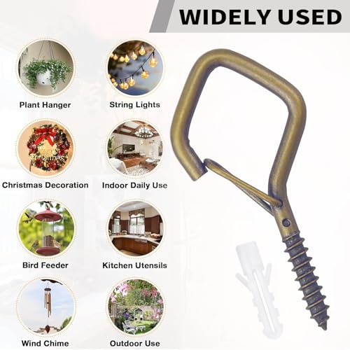 10 PCS Eye Screw Hooks for Hanging Heavy Duty with Safety Buckle.Metal Ceiling Hooks for Hanging Plants,Cup,Wind Chime,Bird Feeders,String Lights at Indoor&Outdoor,2.36 Inches Black - color: Bronze, size: 10 Pieces