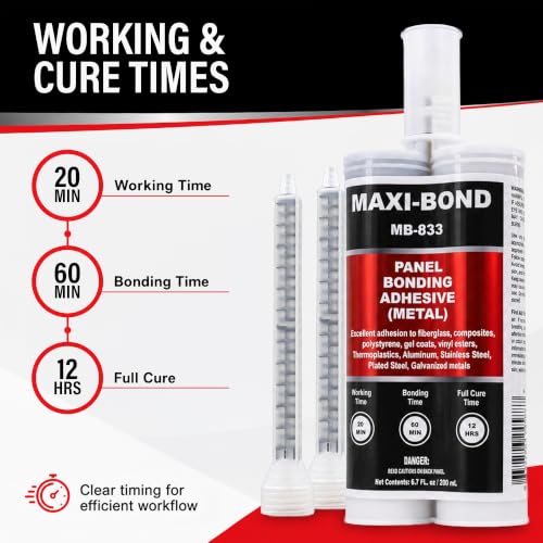 LAUCO Maxi-Bond Panel Bonding Adhesive MB-833 – Two-Part Methacrylate Epoxy Adhesive, Non-Sag, High Strength for Metal, Fiberglass, Wood, Aluminum & Composites – 200 mL (6.75 fl oz) MB833