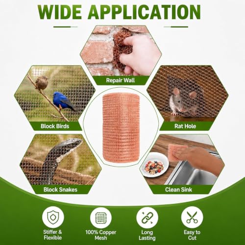 5" x 100 Ft Copper Mesh Roll, Double Layer Pure Copper Wire Mesh,Easy Cut - color: copper, size: 5" x 50ft