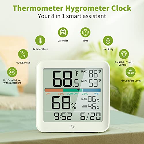 Indoor Digital Thermometer Hygrometer, Room Temperature Humidity Monitor - color: White