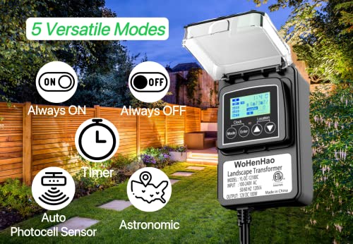 Wohenhao 100W Low Voltage Lighting Transformer for 12V DC Output Low Voltage Landscape Lights, 100-240V AC to 12V DC Output Landscape Lights Transformer, with Astronomic Timer
