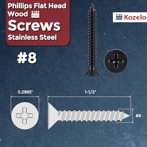 50pcs Phillips Wood Screws #8x1-1/2 304 Stainless Steel Black - color: Black, size: #8x1-1/2"