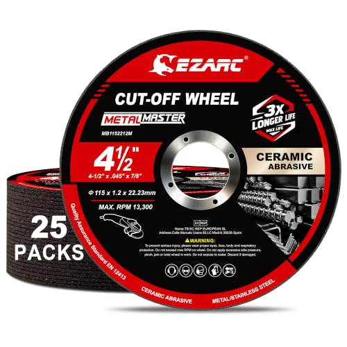 EZARC 4.5" Ceramic Cut-Off Wheels for Stainless Steel & Metal, 25-Pack