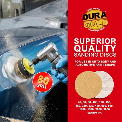 Dura-Gold - Premium - 80 Grit 3" Gold Hook & Loop Sanding Discs for DA - size: 80-Grit