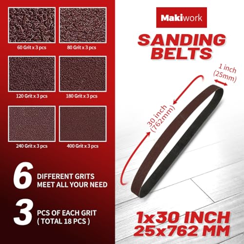 18 Pack 1x30 Inch Sanding Belts, Assorted 60–400 Grit Aluminum Oxide Abrasive Belts for Belt Sander, Woodworking, Metal Polishing & Surface Preparation - style: 1x30 in belts