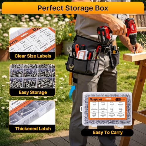 480PCS Hex Washer Head Self Drilling Screws (Silver) - color: Silver