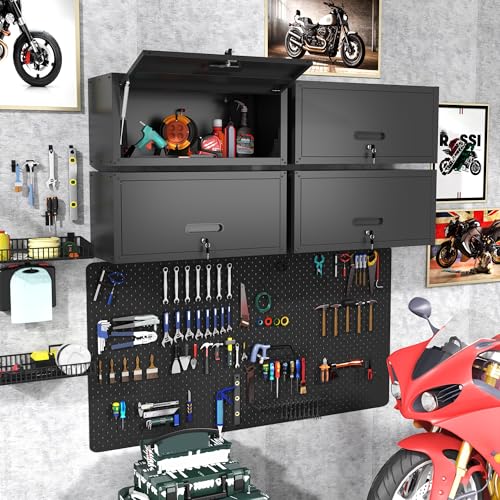 Wall Mounted Metal Storage Cabinet, Garage Hanging Tool Cabinet - color: Black, size: S - Flip-up Door (Wall)