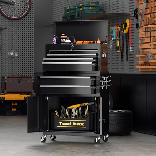 Crownland 8 Drawer Rolling Tool Chest with Wheels, Black - color: Black, style: 8-Drawer Rolling Tool Chest