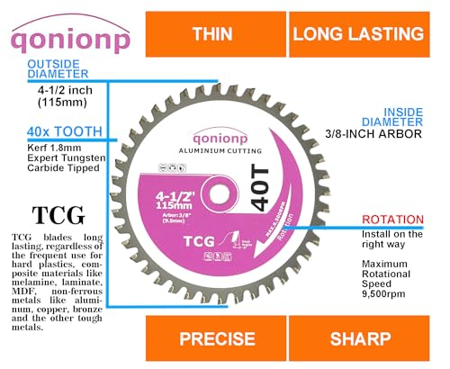 4-1/2" Aluminium Cutting Circular Saw Blade, TCG 40T, 3/8" Arbor