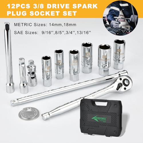 AEROFORCE 3/8-Inch Drive Spark Plug Socket Set (12PC Spark Plug Socket Set) - size: 12PC Spark Plug Socket Set