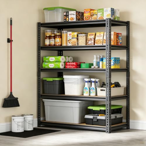 Storage Shelves Unit,40" W 5-Tier Garage Shelving Heavy Duty Metal Adjustable Garage Shelves,Stable Shelves Organizer for Pantry, Kitchen and Basement,40" W x 20" D x 72" H,Black - size: 20"D x 40"W x 72"H(Metal Board)