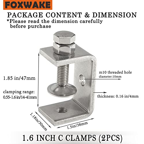 Stainless Steel C Clamps Small 1 1/2 Inch for Mounting, Heavy Duty U Clamps for Metal Working, Mini Desk Clamp with Stable Wide Jaw Opening & Protective Pads/I-Beam Design (2pcs) - color: 1 6/8 In-2pcs-45mm