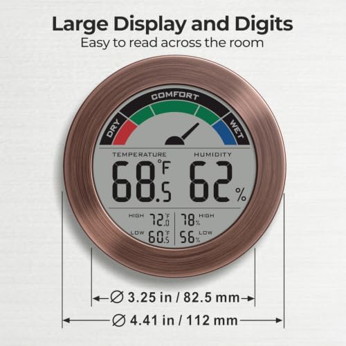 Digital Hygrometer Indoor Thermometer, Brushed Metal Frame, Bronze - color: Bronze