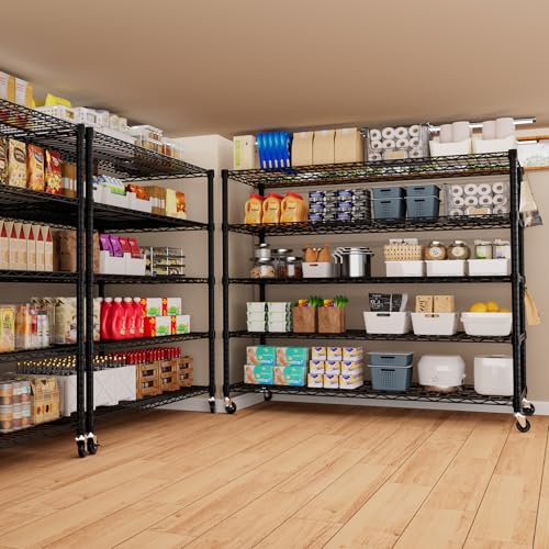 PrimeZone 5 Tier 80.7"H x 55.5"W x 24"D Wire Shelving with Wheels 3000lbs - size: 55.5" W x 24" D x 80.7" H