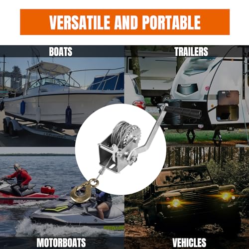 Jack Boss Hand Winch, 600 lbs Pulling Capacity, Boat Trailer Winch Heavy Duty Rope Crank with 23 FT Steel Cable, Manual Operated Hand Crank Winch for Trailer, Boat or ATV Towing - size: 600 lbs