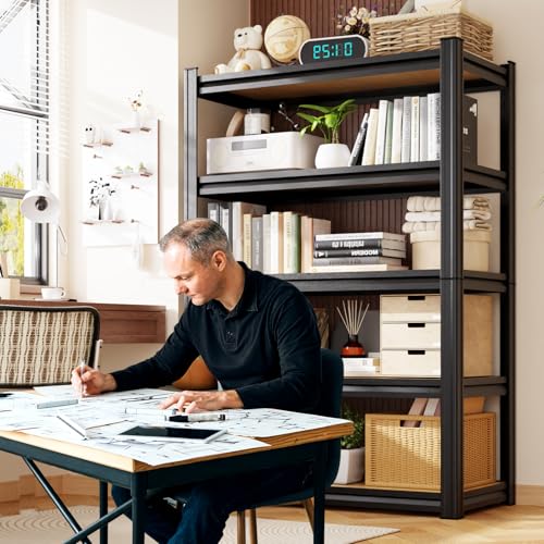 71"H Heavy Duty Garage Shelving - 1900 LBS Capacity 5-Tier Metal Storage Shelves, 71"H x 28"W x 12"D Adjustable Steel Utility Rack, Compact Storage Shelf for Pantry, Closet, Basement, Shed - Black - size: 28"Wx12"Dx71.2"H