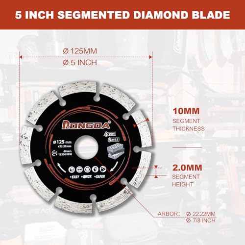 5 Inch Segmented Diamond Saw Blades 2-Pack, for Angle Grinder - size: 5 Inch