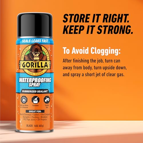 Gorilla Waterproofing Spray, Black, 16 oz, Flexible Rubberized Sealant - color: Black, size: 1 - Pack
