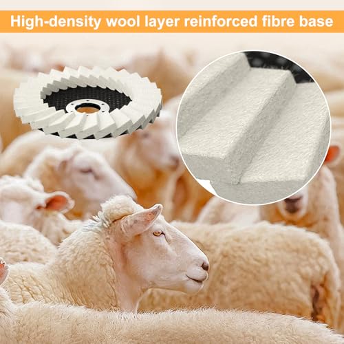 BURMONG 15 Pcs Wool Polishing Wheel & Compound Kit – 10 Buffing Wheels (4-1/2" x 7/8") + 5 Polishing Compounds–Felt Flap Disc for Angle Grinder – Multi-Surface Buffing for Metal, Wood & Automotive