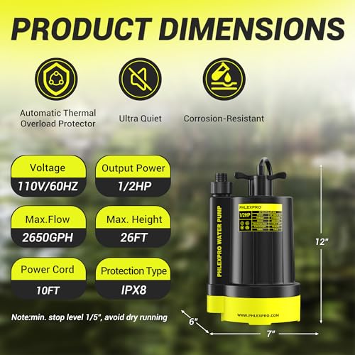 1/2HP Automatic Submersible Sump Pump, 5300 GPH Water Pump - color: Black-yellow