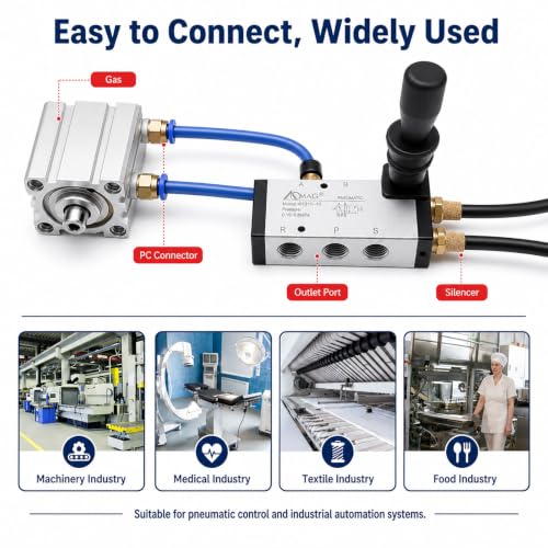 AOMAG Pneumatic 3/8" PT 5 Way 2 Postion Air Hand Lever Operated Valve Pneumatic Solenoid Valve Manual Control Push-Pull 4H310-10 - size: 3/8" PT
