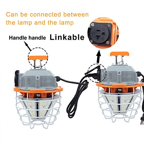 NS 150 Watts LED Temporary Work Light Fixture Daylight White 5000K 25000lm Portable Hanging Lamp Waterproof Jobsite Lighting Stainless Steel Protective Cover for Outdoor Construction High Bay Lights