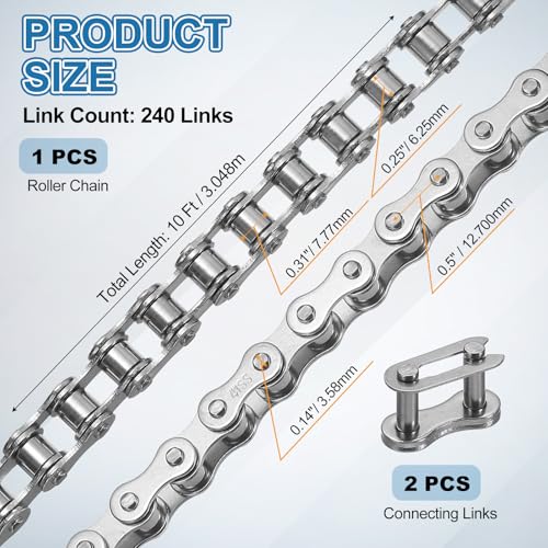 DTGN ANSI #41/ISO (DIN) 085-1 Roller Chain 10 Ft 240 Links Stainless Steel - size: #41/085-1