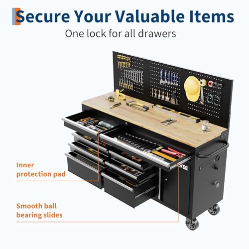Garvee 60 in Rolling Tool Chest, 10 Drawers Mobile Garage Tool Cabinet - color: Black