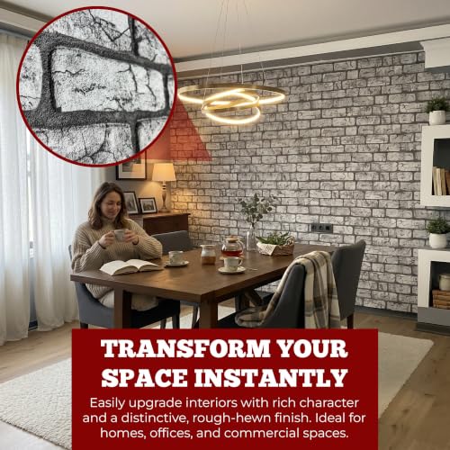 K&B Panels 3D Wall Panel, Realistic Rustic Brick Effect Styrofoam Wall Panelling, Lightweight, Easy to Install, Dual Insulation to Reduce Acoustic Noise, Indoor & Outdoor (Charcoal) (1 Panel) - color: Rustic Antiqued Grey, size: Single Panel