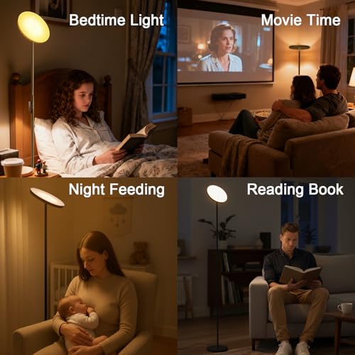 JOOFO LED Torchiere Floor Lamp with Remote, Stepless Dimmable Black - color: Black