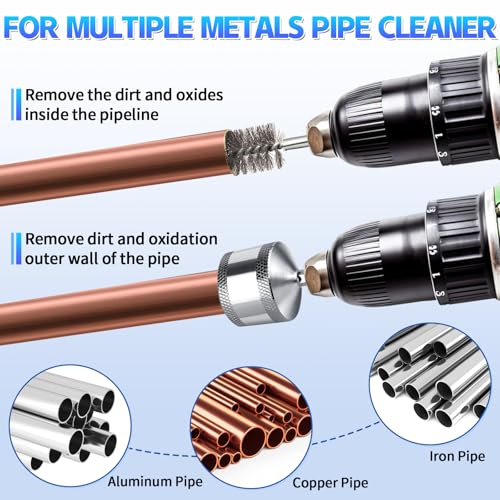 8mm Hex Shank Copper Pipe Cleaner Set, Chrome Plated Steel Deburring Tool