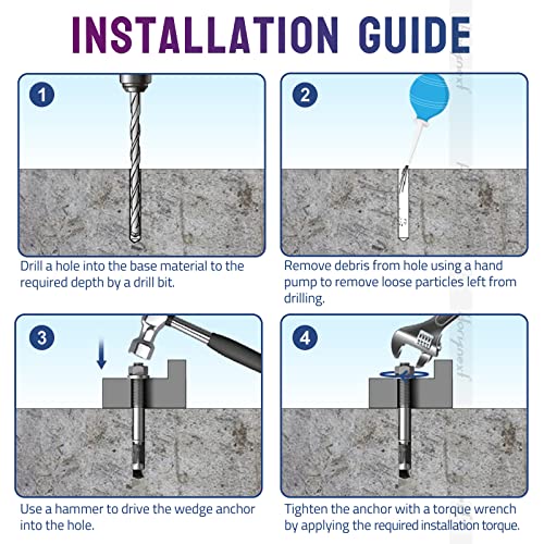 1/2 Concrete Anchors, 1/2 Wedge Anchors Bolts, 3-1/2" L, 10 Pcs - size: 1/2" x 3-1/2"