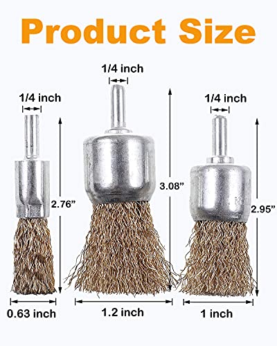 Rocaris 15 Pack 3 Sizes Brass Coated Wire Brush Wheel & Cup Brush Set