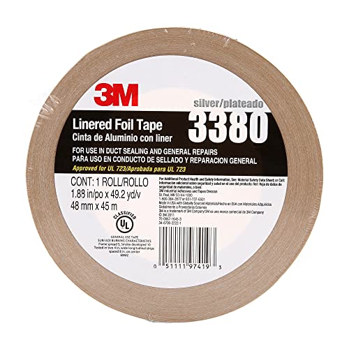 3M Aluminum Foil Tape 3380, Silver, 48 mm x 45 m, 3.25 mil, 1 Roll