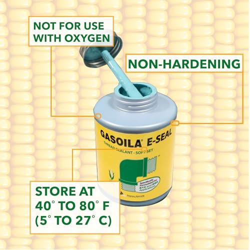 Gasoila Thread Sealant for Ethanol E10 & E85 Applications – Non-Hardening, Non-Toxic, Opaque Dark Green Paste – USA-Made, 1 Pint – Ideal for Pipe Threads, Motors, Fuel Lines & More – Brush in Cap - size: 1 Pint