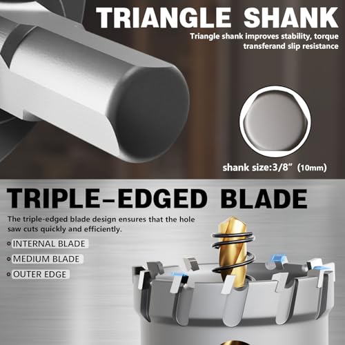Metal Hole Saw 1-3/4''(45mm) 2Pcs Set Heavy Duty Tungsten Carbide Tipped Hole Cutters Set with a nitrided Step Drill and L-flench, for Steel Iron,Aluminum,Stainless stell,Plastic - size: 3/4''(45mm)-2PCS