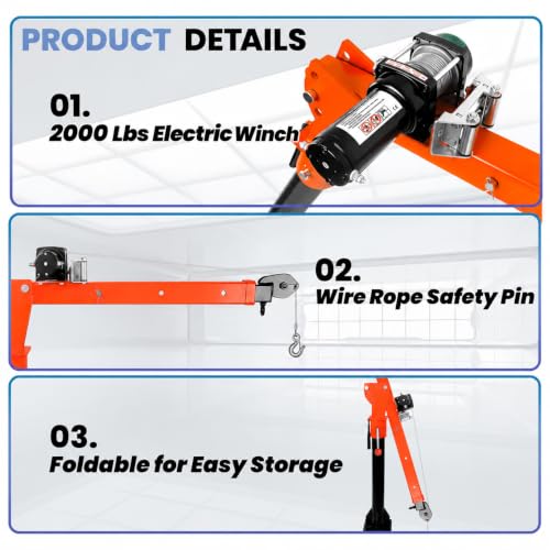 1100LBS Truck Bed Crane, Alloy Steel Pickup Truck Jib Crane - size: 2000LBS