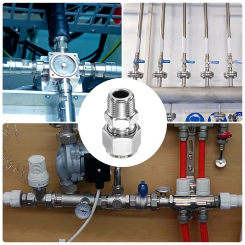 HARFINGTON 2pcs Compression Fitting 1/2" Tube OD x 3/8" NPT Male Thread Stainless Steel Straight Coupler Adapter Compression Tube Pipe Fitting Connector for Oil Gas Water - size: 1/2" OD x 3/8" NPT