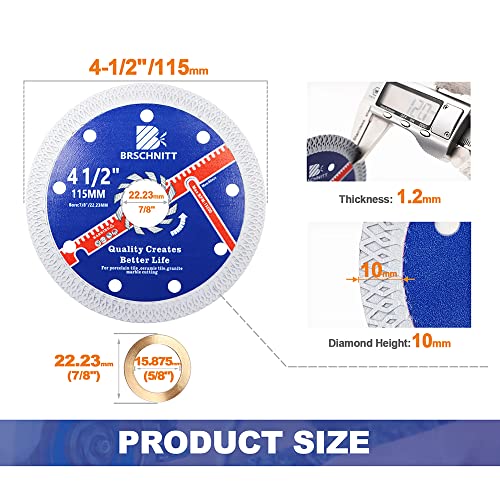 Super Thin Diamond Porcelain Saw Blade with X Teeth,BRSCHNITT 2pcs 4-1/2 Inch (115mm) x Arbor 7/8" Angle Grinder Diamond Cutting Disc for Dry/Wet Cutting Porcelain Tile Ceramic Marble Granite - size: 115mm(4.5")