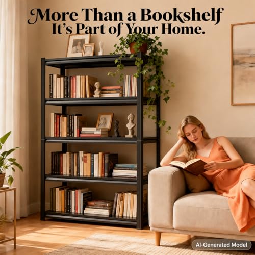 Modern Metal Book Shelf, Display Black Bookshelf, Bolt-Free Metal Storage Shelves for Books CDs, Adjustable Bookshelf in Living Room, Bedroom, Kitchen, Home, Office, 15.7" W x10 D x22 H - size: 2-Tier 15.7"W x10"D x22"H