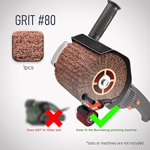 Non-Woven Wire Drawing Flap Wheel, 120x100mm, for Stainless Steel, Copper Satin Finishing and Metal Surface Treatment, SCT Conditioning Buffing Drum for Burnishing Polishing Machine (80 Grit) - style: Grit 80