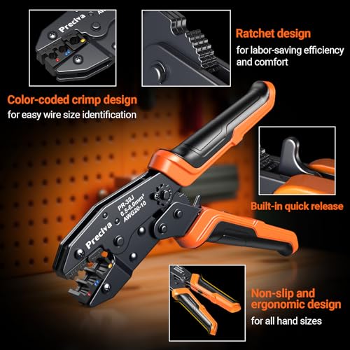 Preciva Crimping Tool with 490PCS Insulated Terminals and 110 Heat Shrink Tubes, AWG 20-10 Ratchet Crimping Pliers with Storage Case for Car, Electric